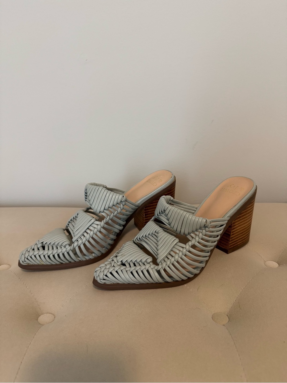 Crown & Ivy Piper Huarache Heel Mules
- Light Blue